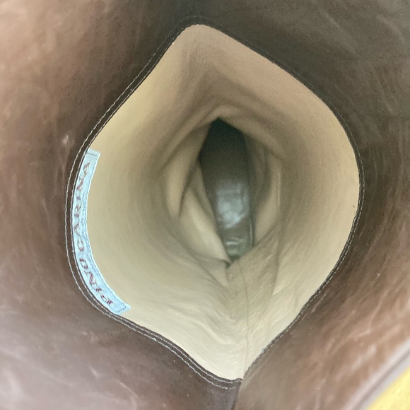 Italian leather boots mid calf slouchy brown soft leather block heel almond toe - Picture 12 of 14